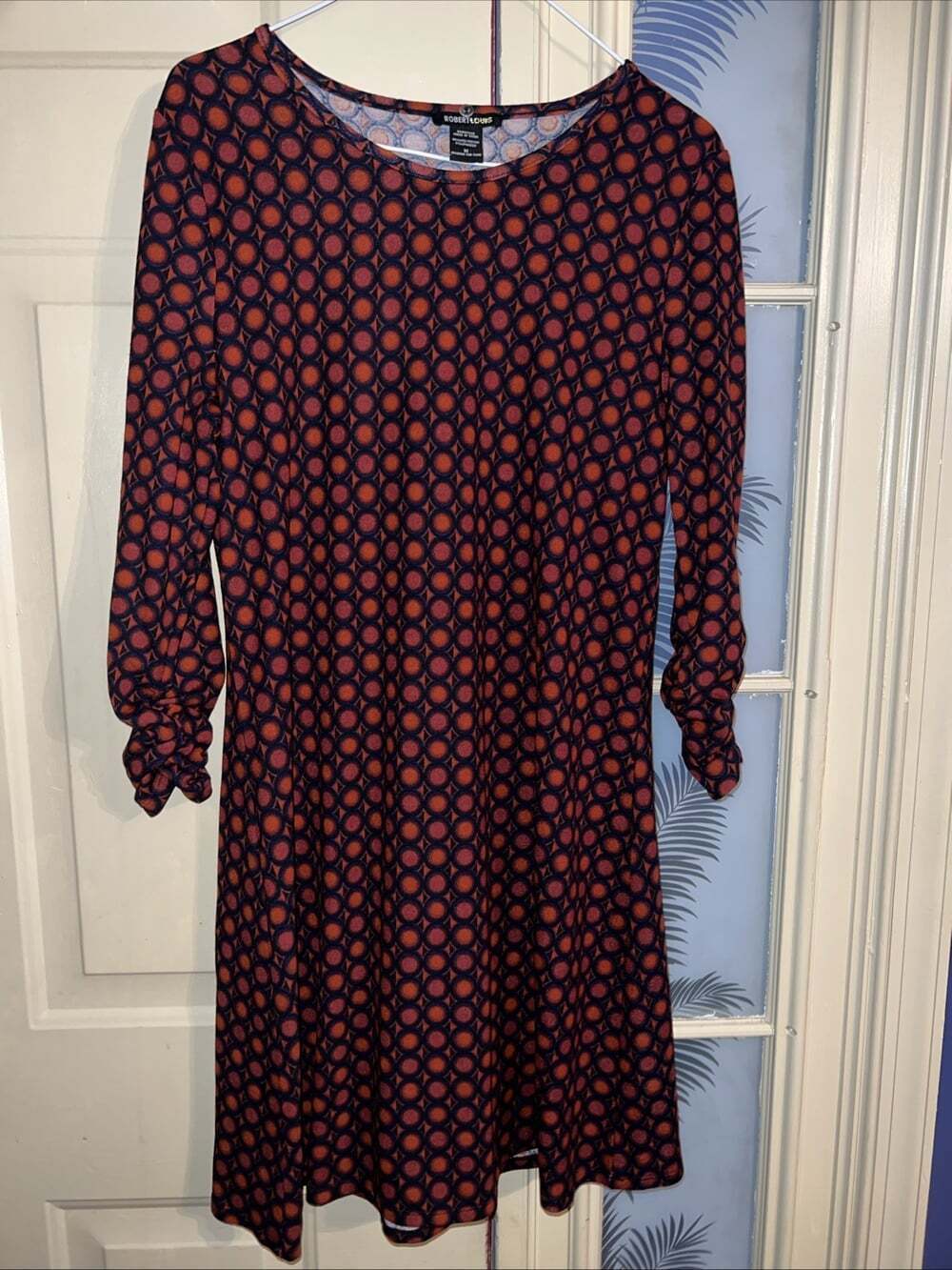 Robert Louis Dress Med Red & DarkBlue Circle Mid Length Long Ruffle Sleeve